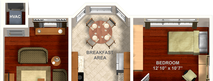The Parkline Condominium floor plan showing the bedroom, breakfast area, and living spaces